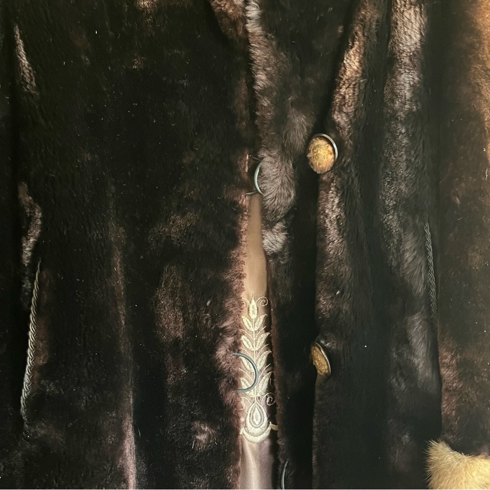 Vintage Brown Fur Long Coat Mink Fur Collar Custom Made - Classy Elegant Luxury - Picture 5 of 16